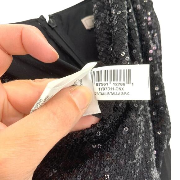 BCBGeneration Cowl Neck Flare Leg Sequin Jumpsuit Black Size Small NWOT $138 MSP - Picture 5 of 6